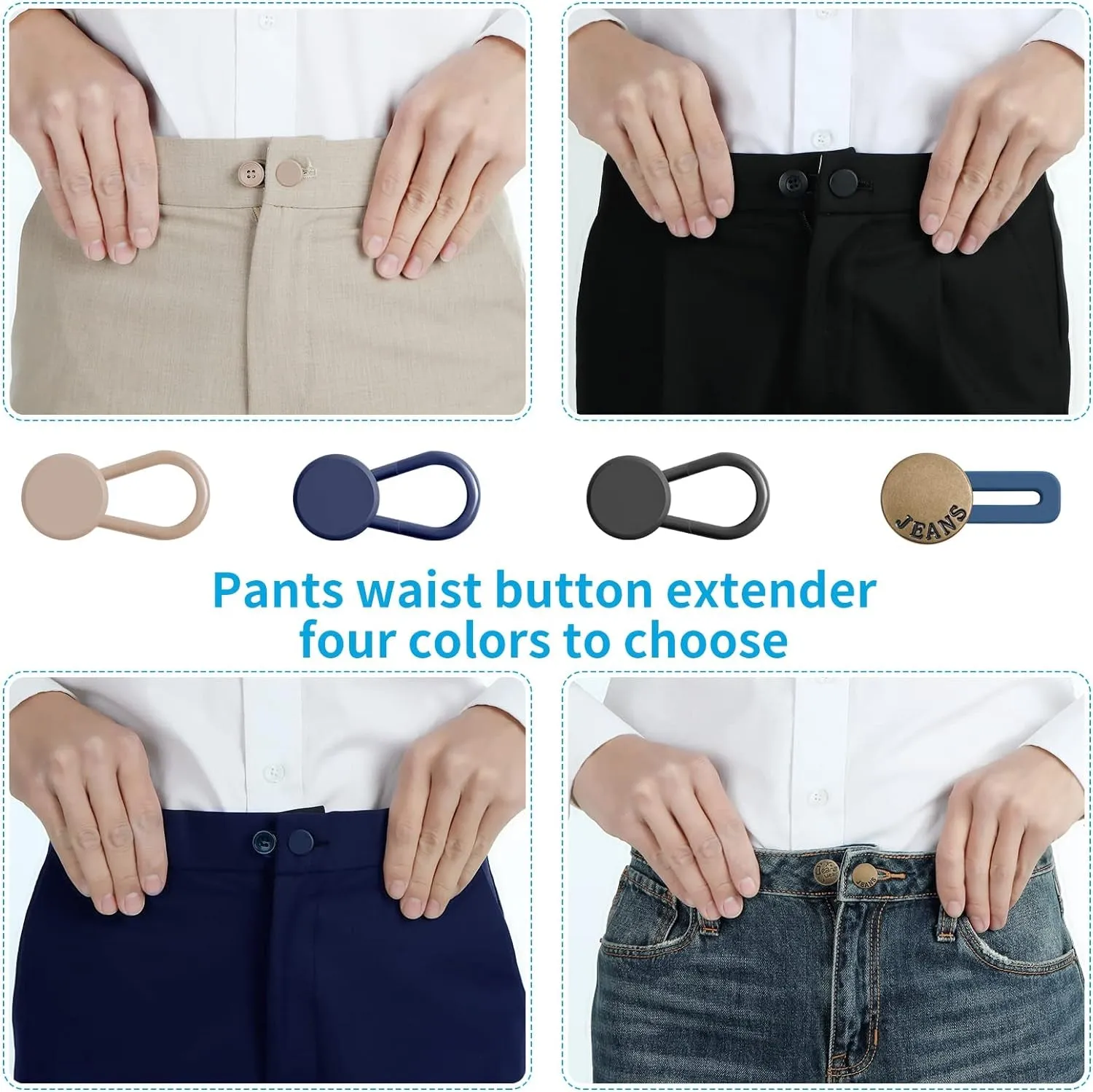 12 PCS Button Extenders for Jeans, Pants Button Extender, Waist Extenders for Pants for Women Men, No Sewing Instant Waistband Extension 1-1.8 Inches
