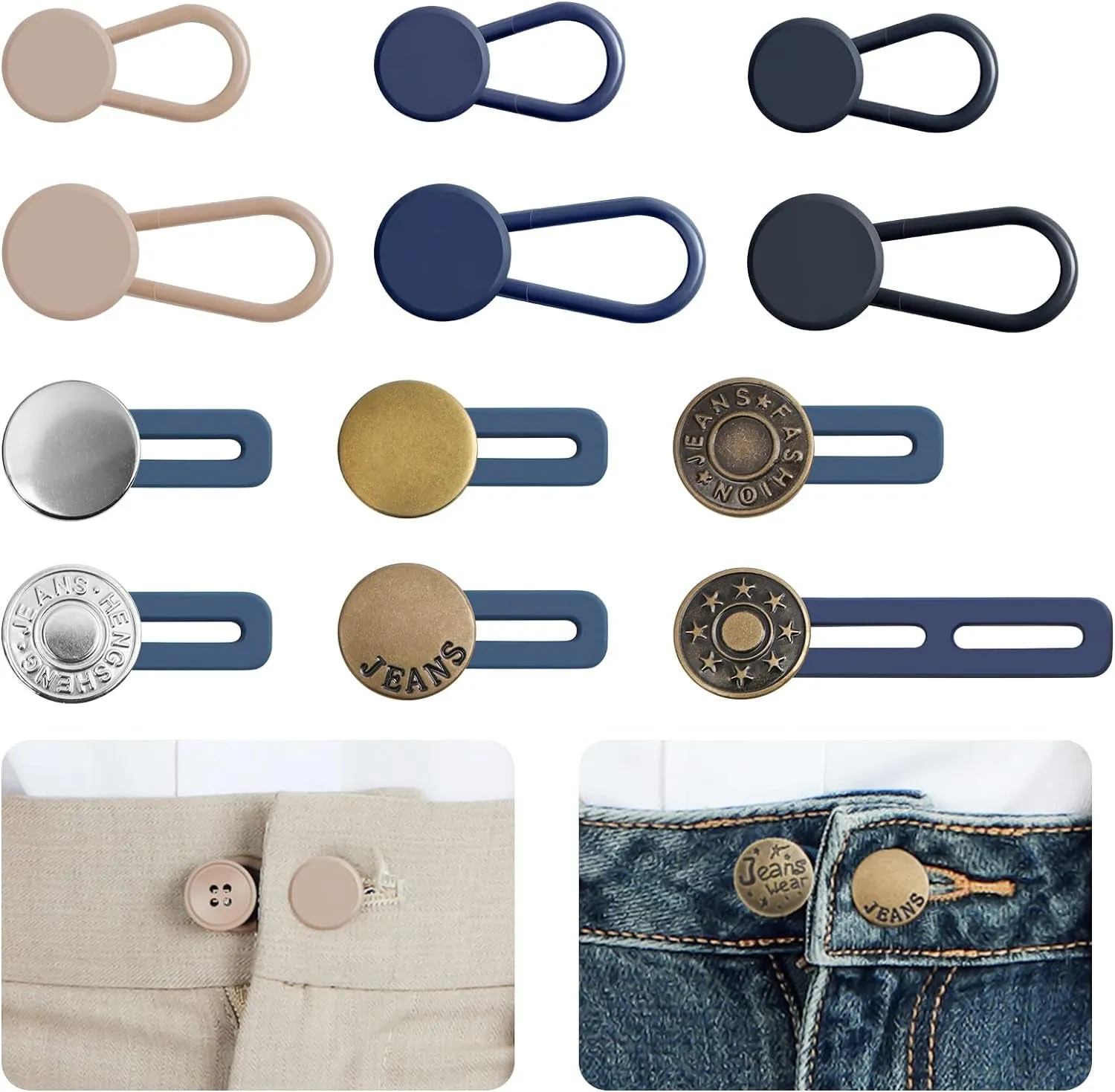 12 PCS Button Extenders for Jeans, Pants Button Extender, Waist Extenders for Pants for Women Men, No Sewing Instant Waistband Extension 1-1.8 Inches