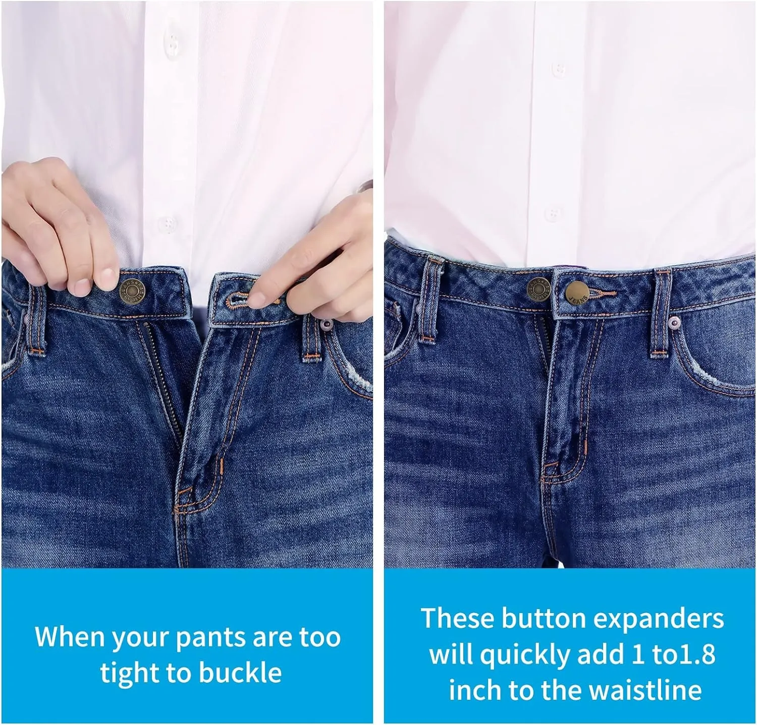 12 PCS Button Extenders for Jeans, Pants Button Extender, Waist Extenders for Pants for Women Men, No Sewing Instant Waistband Extension 1-1.8 Inches