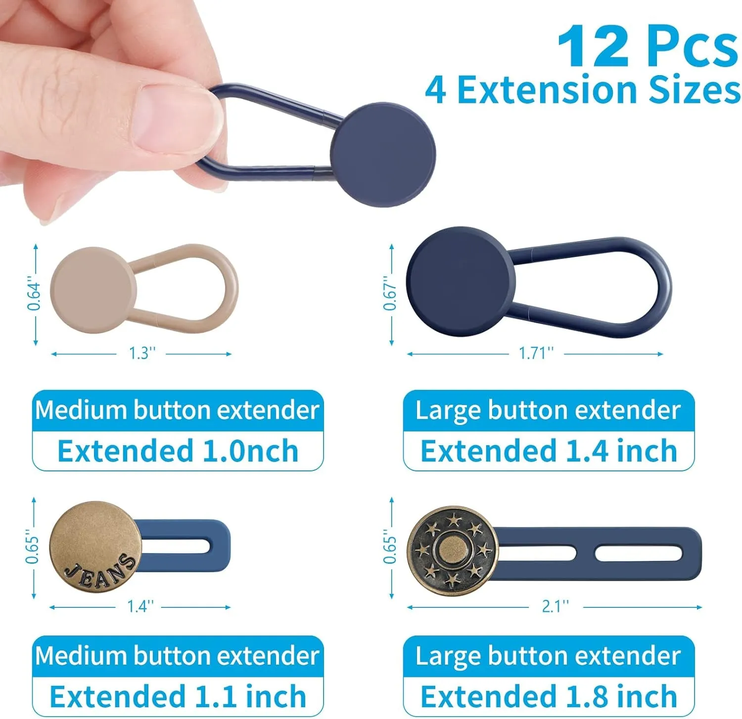 12 PCS Button Extenders for Jeans, Pants Button Extender, Waist Extenders for Pants for Women Men, No Sewing Instant Waistband Extension 1-1.8 Inches