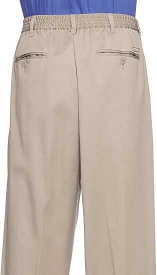 AKA Half Elastic Wrinkle Free Flat Front Men's Slacks – Relaxed Fit Twill Casual Pant - Khaki