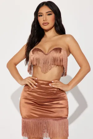 Ashley Fringe Skirt Set - Mocha