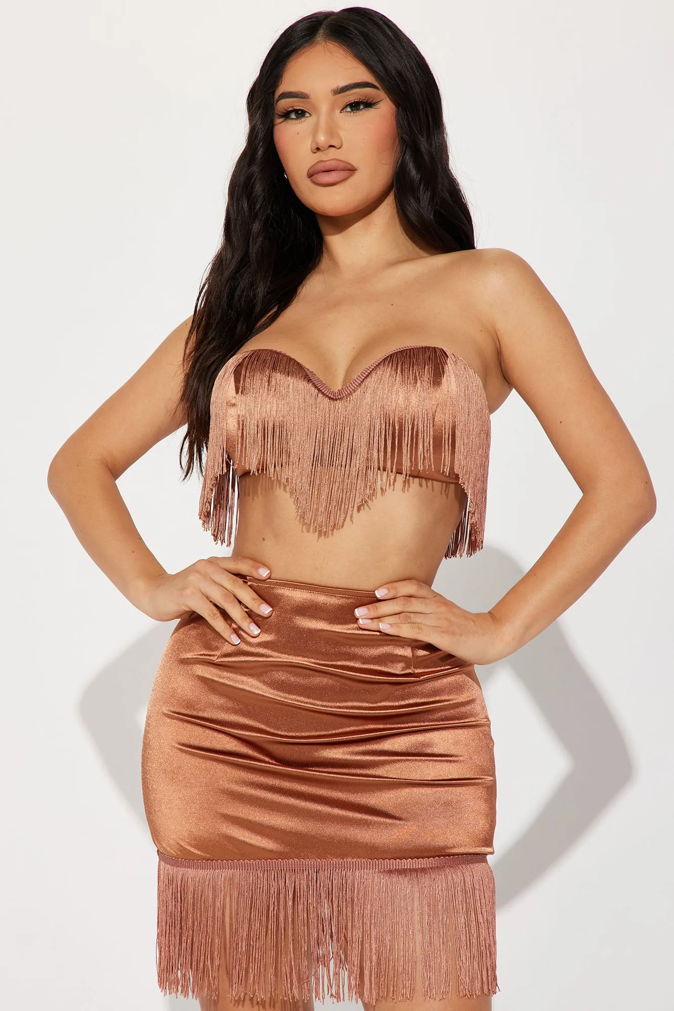 Ashley Fringe Skirt Set - Mocha