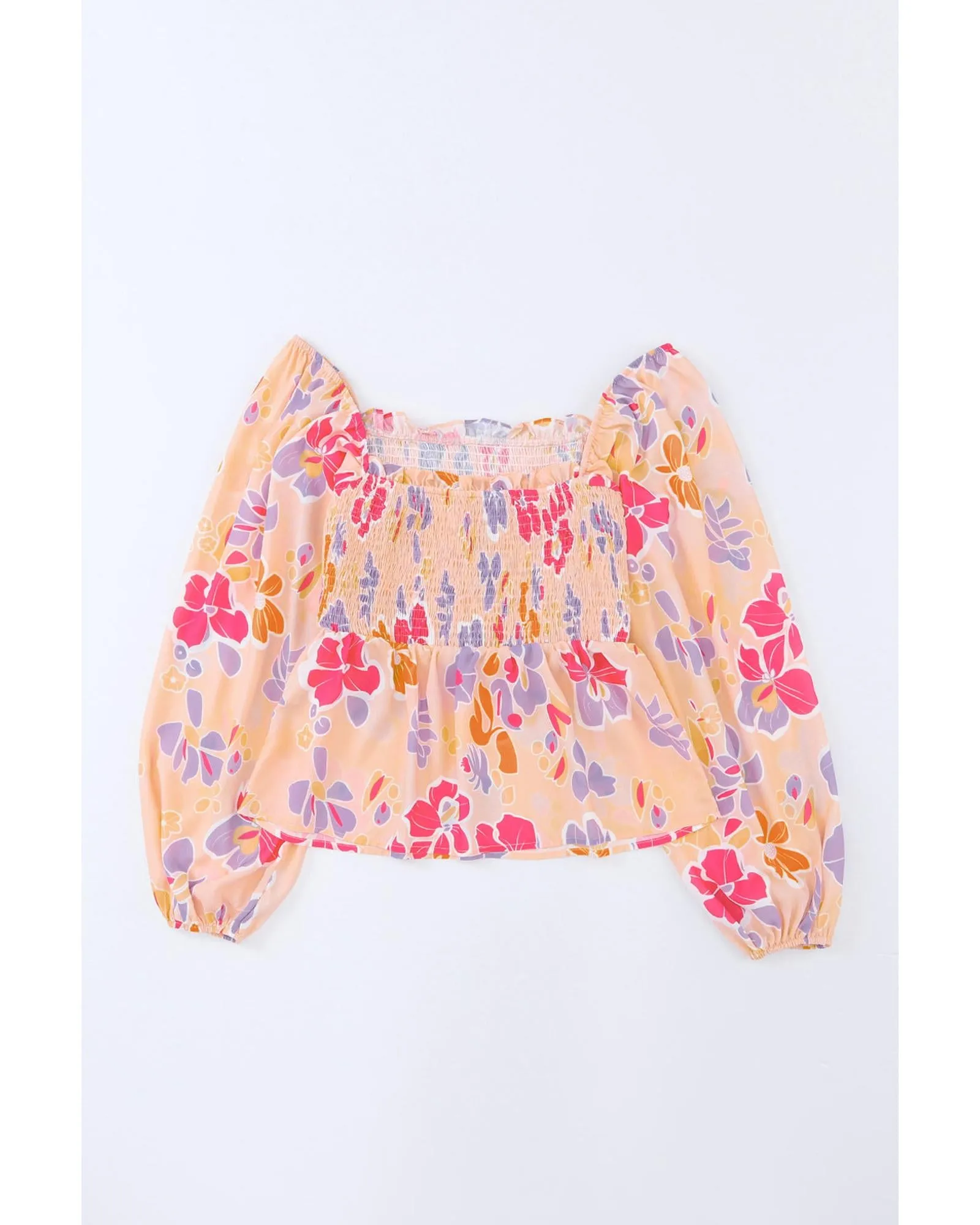 Azura Exchange Smocked Long Sleeve Peplum Blouse - L