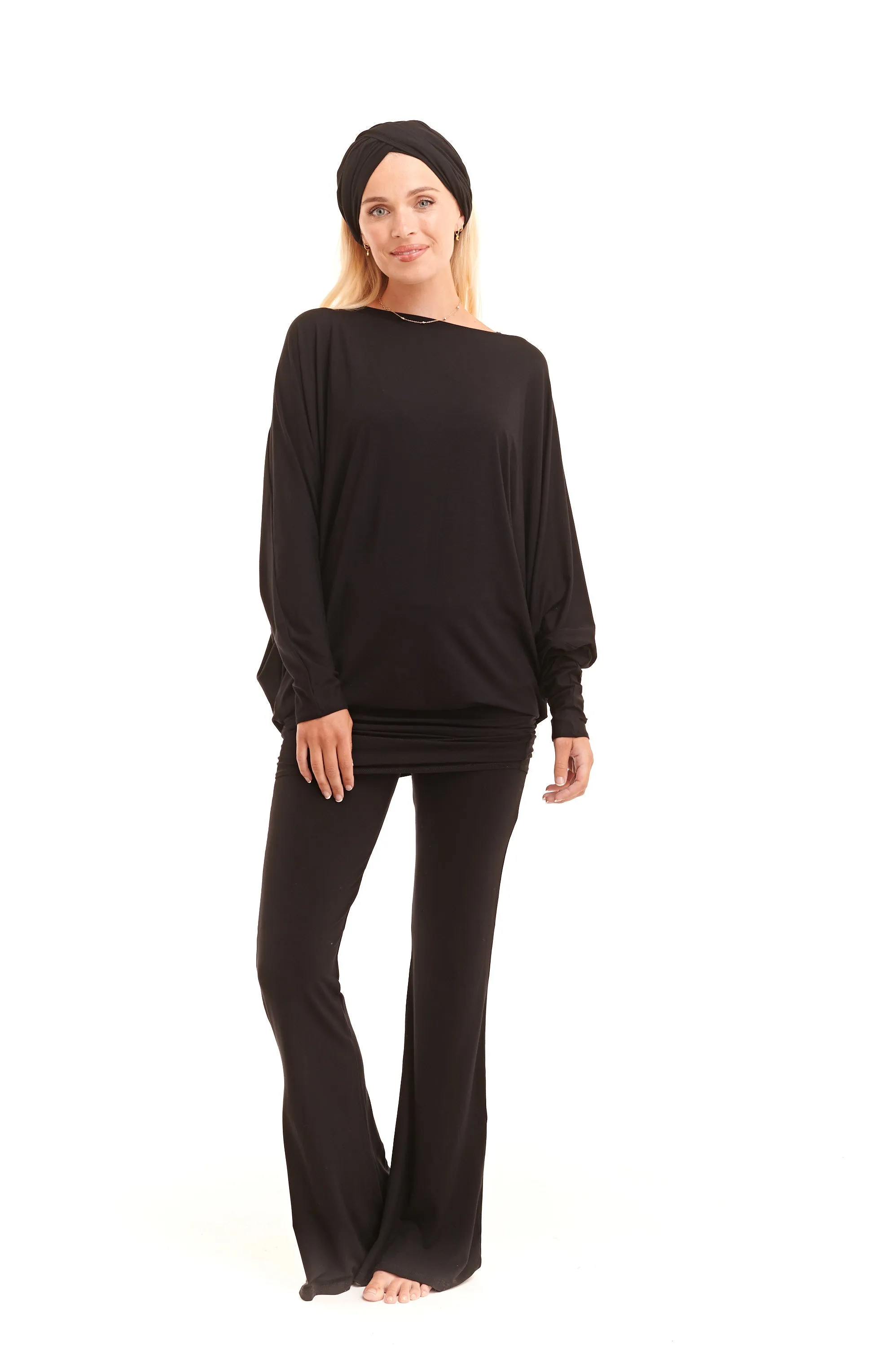 BAMBOO RAGLAN TOP WITH SCARF BLACK
