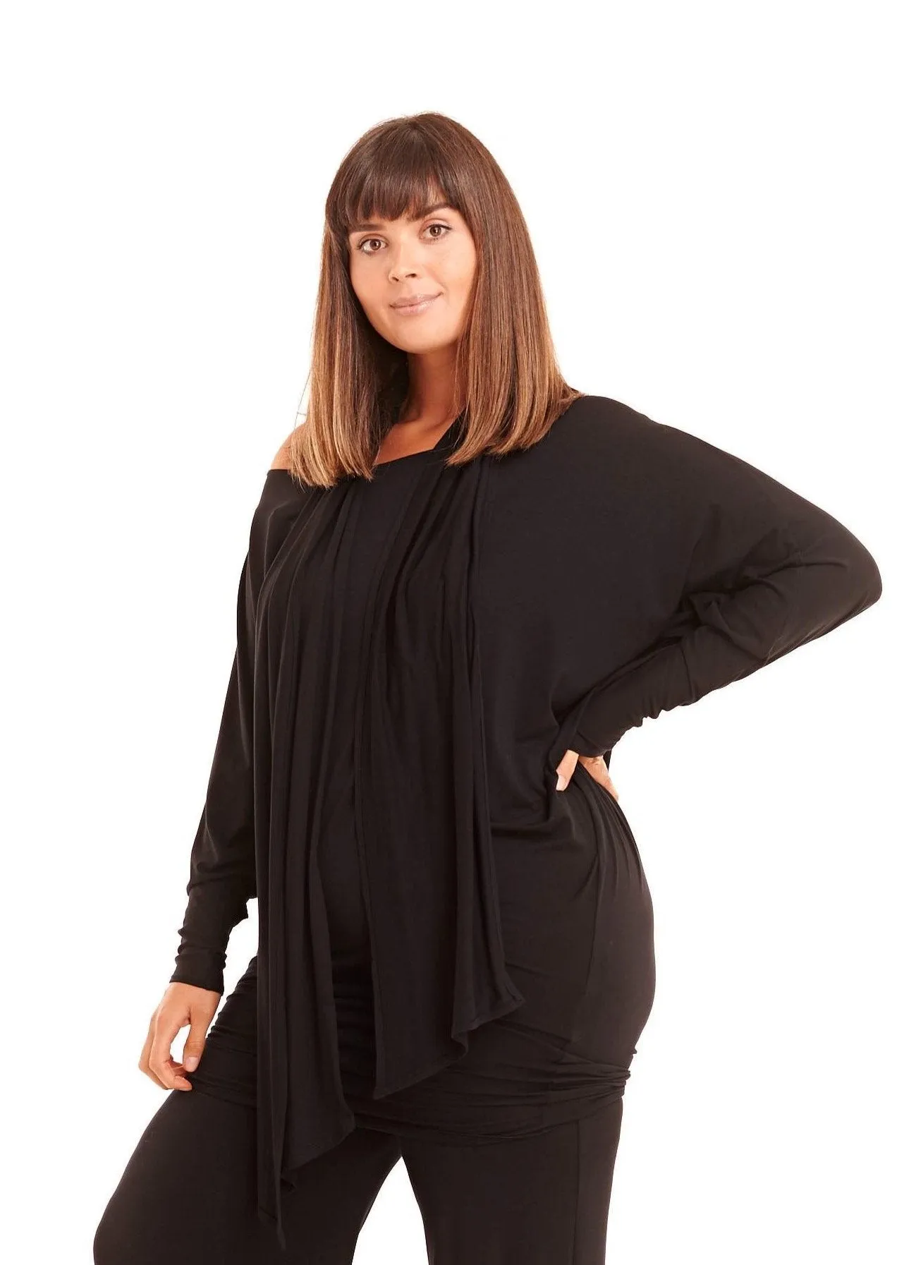BAMBOO RAGLAN TOP WITH SCARF BLACK
