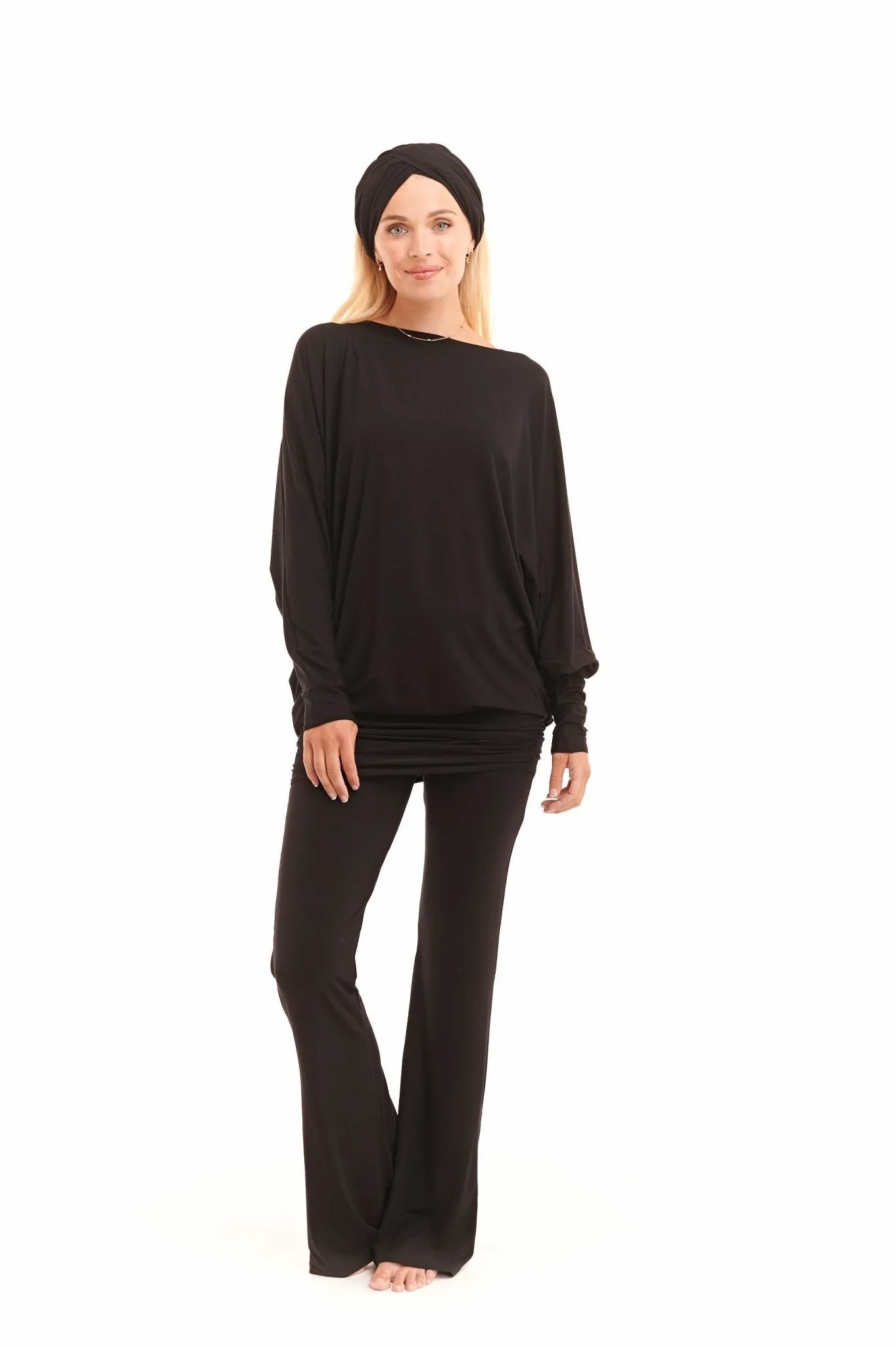 BAMBOO RAGLAN TOP WITH SCARF BLACK