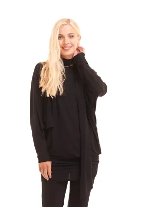 BAMBOO RAGLAN TOP WITH SCARF BLACK