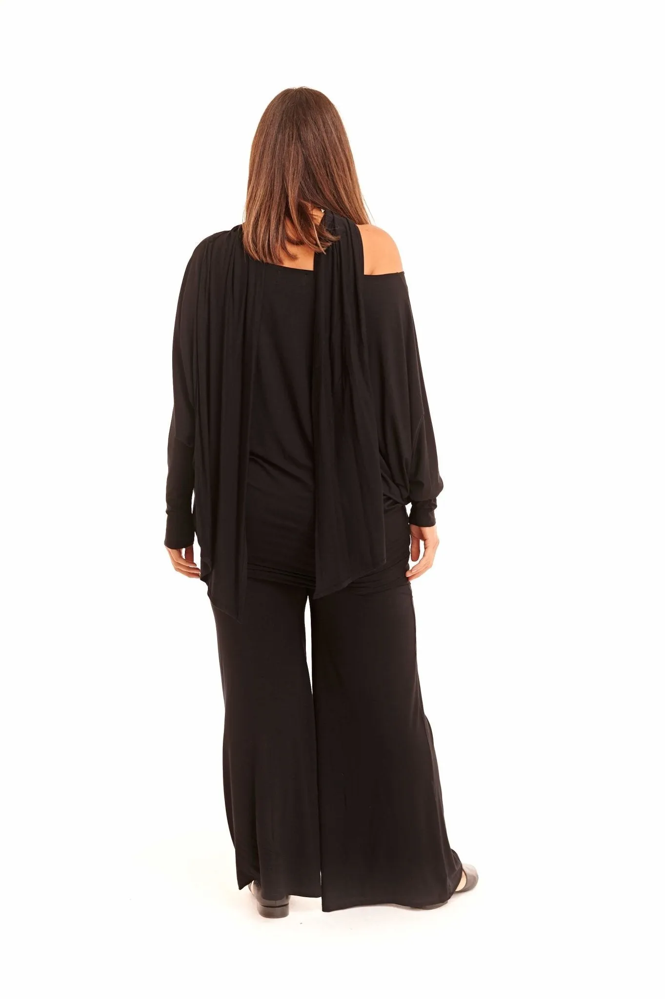 BAMBOO RAGLAN TOP WITH SCARF BLACK