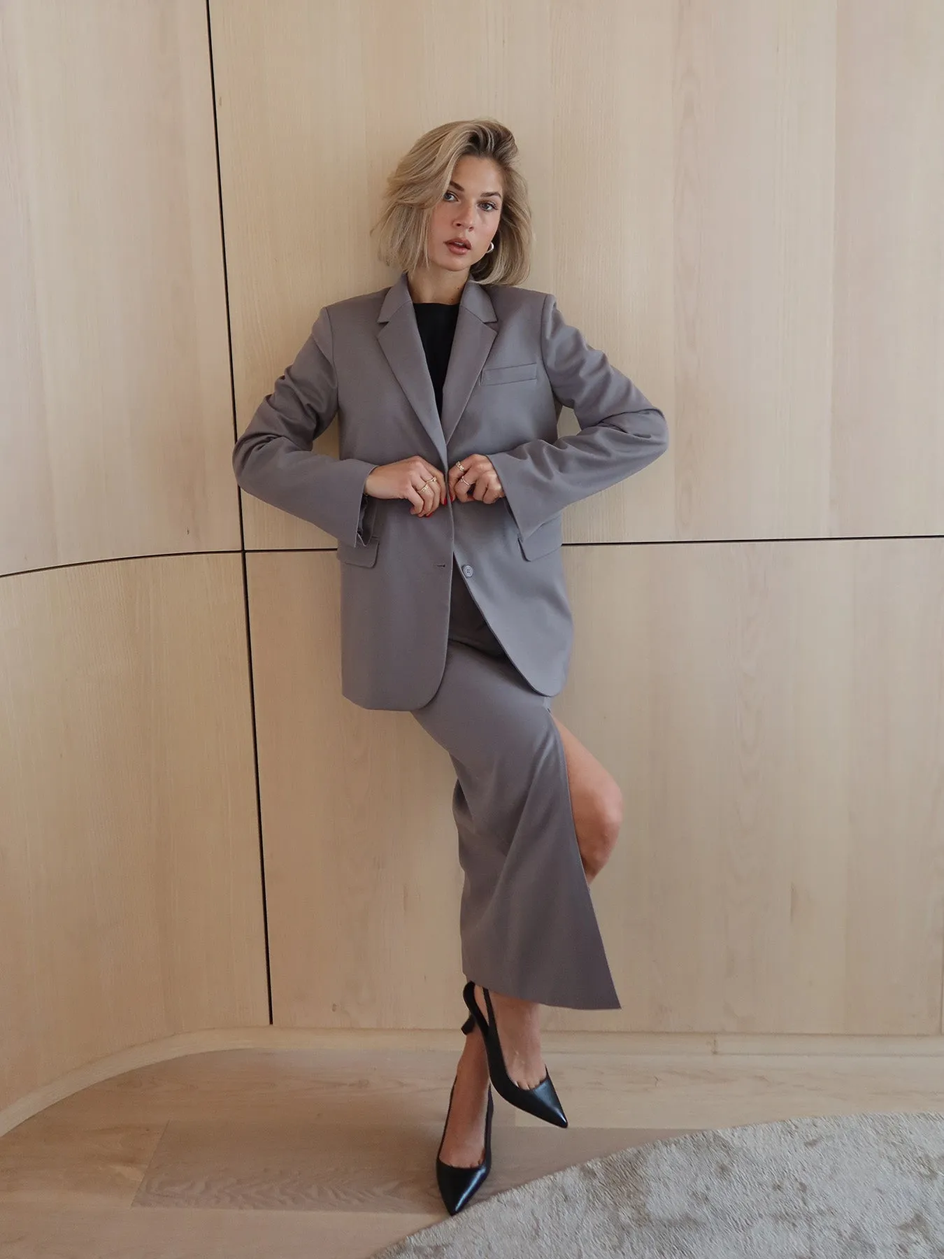 BLAZING - Midi Slit Skirt • Grey