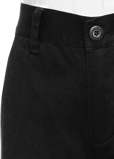 Boys Uniform Straight Twill Pant - Flat Front Wrinkle Free Cotton Slacks - Charcoal
