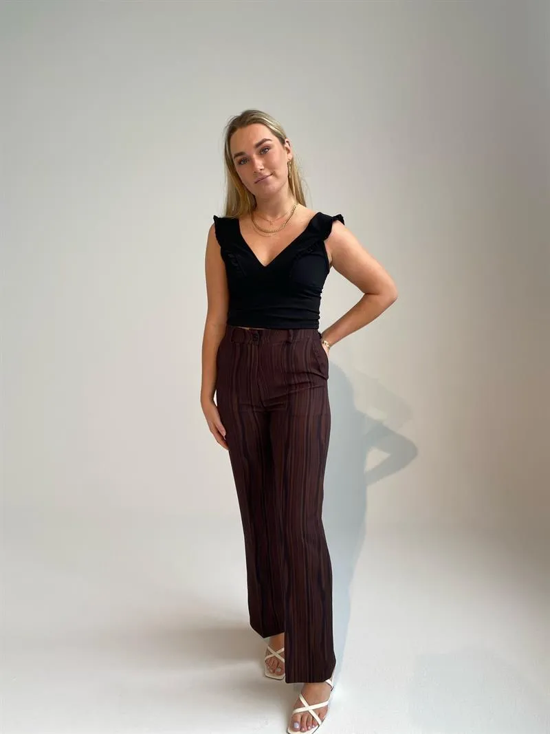 Classic wide pants - Brown with stribes