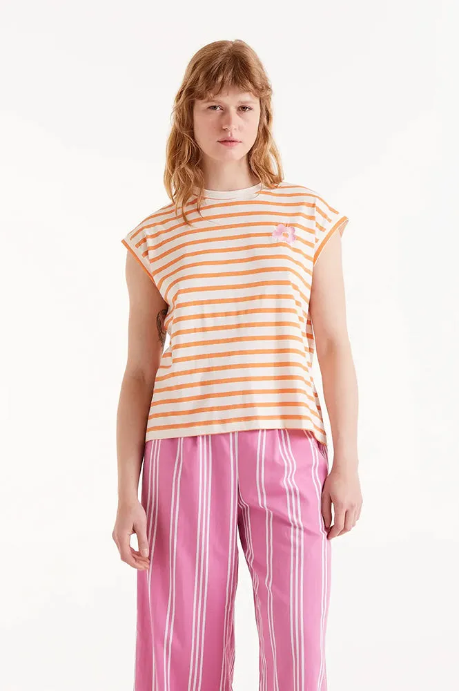 Compania Fantastica White and Orange Striped T-Shirt