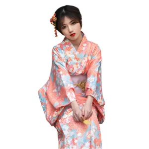 Elegant Floral Yukata for Women – Traditional Japanese Kimono with Obi Belt