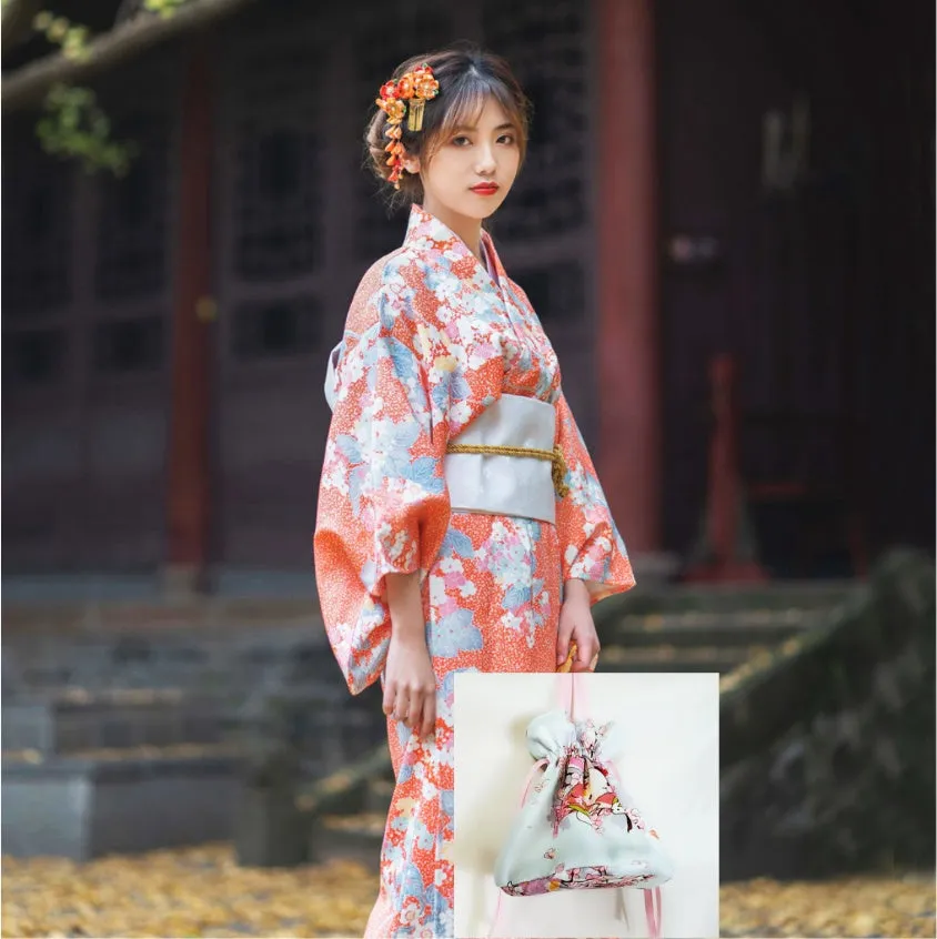 Elegant Floral Yukata for Women – Traditional Japanese Kimono with Obi Belt
