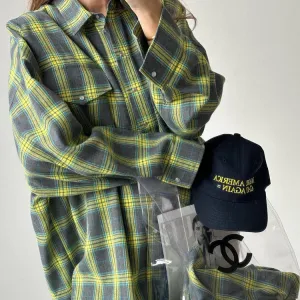 elveswallet Retro versatile lapel plaid loose shirt