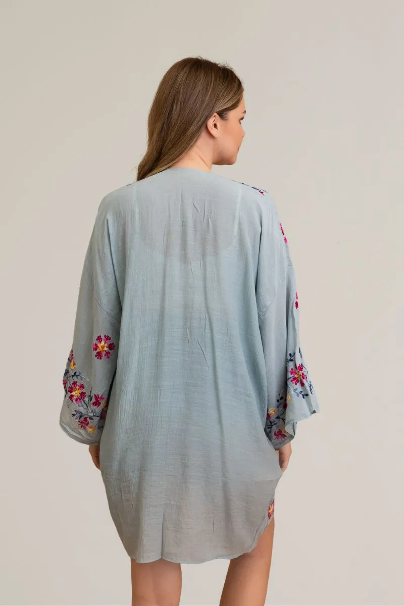 Ethereal Anemone Kimono – Elegant Floral Embroidery
