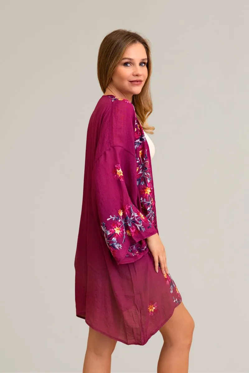 Ethereal Anemone Kimono – Elegant Floral Embroidery