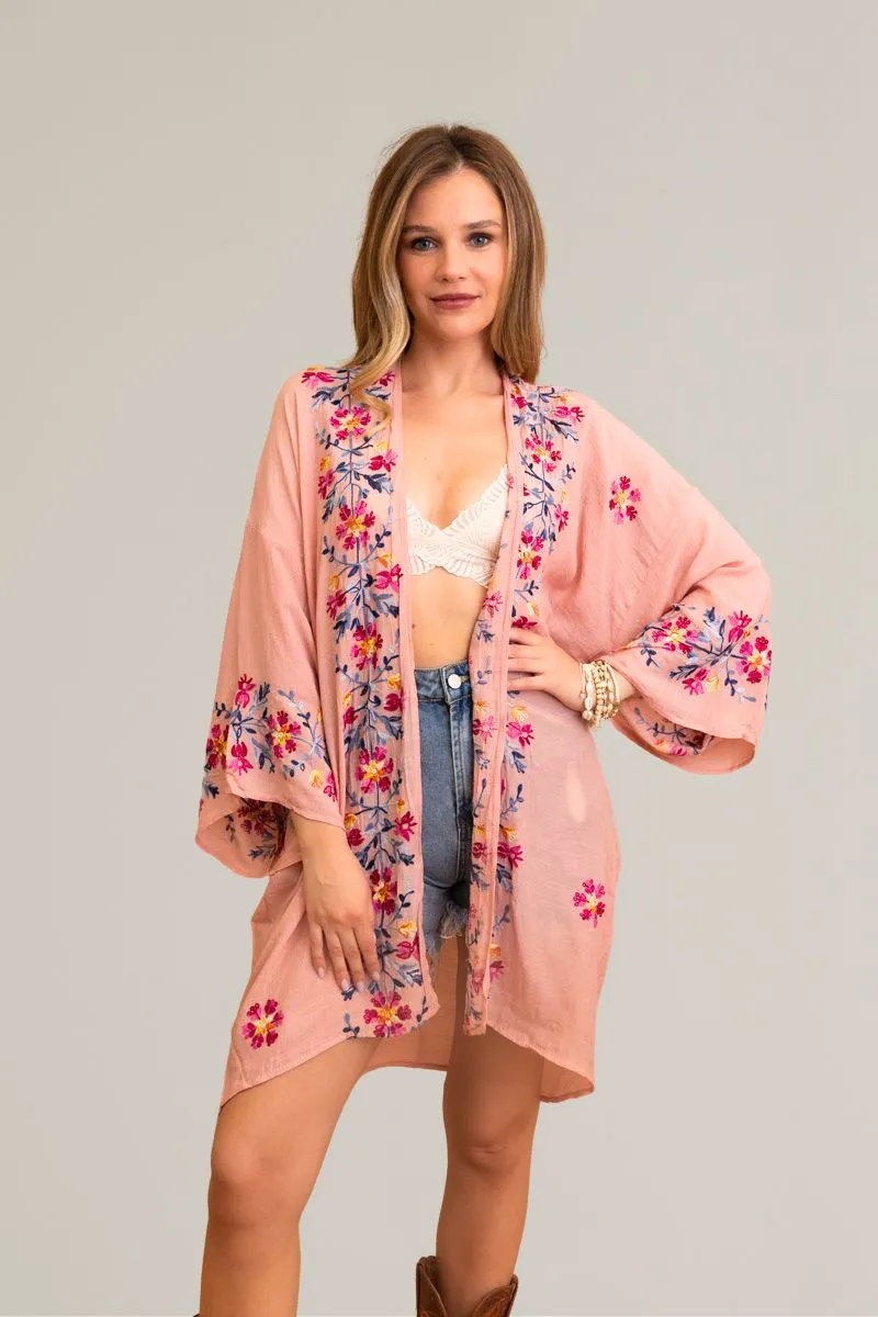 Ethereal Anemone Kimono – Elegant Floral Embroidery