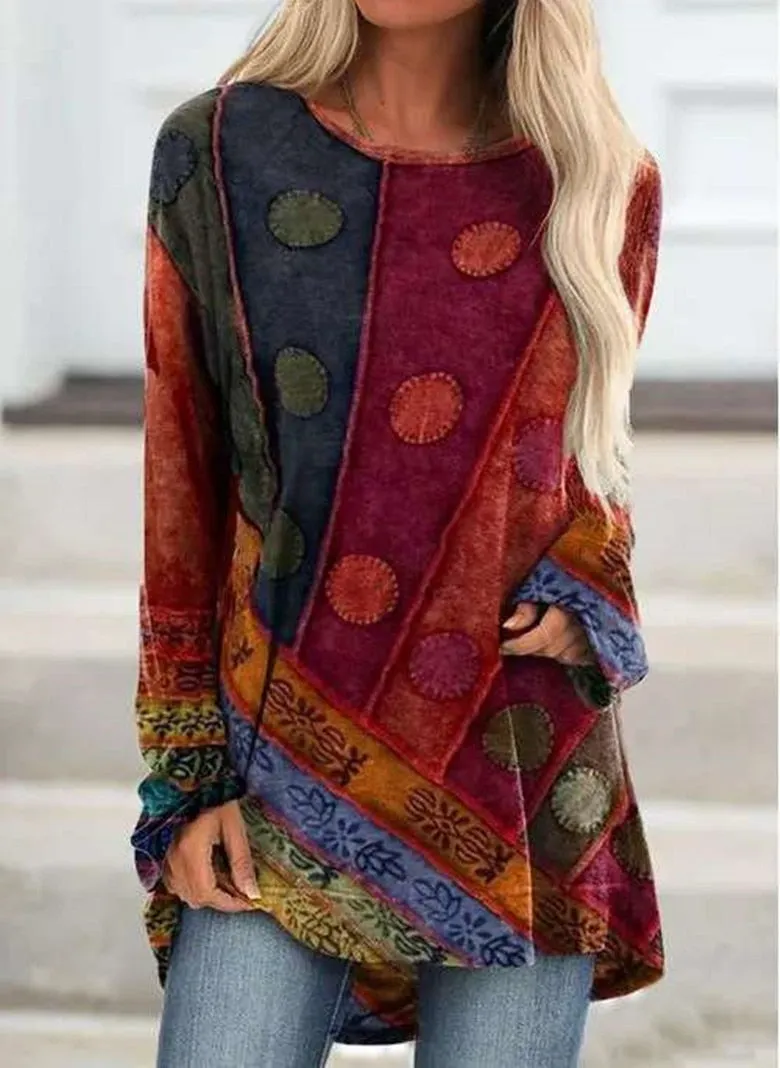 FashionSierra - Fashion Long Versatile Retro Print T-Shirt