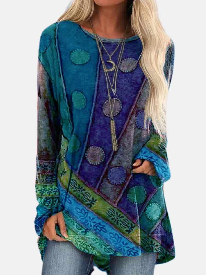 FashionSierra - Fashion Long Versatile Retro Print T-Shirt