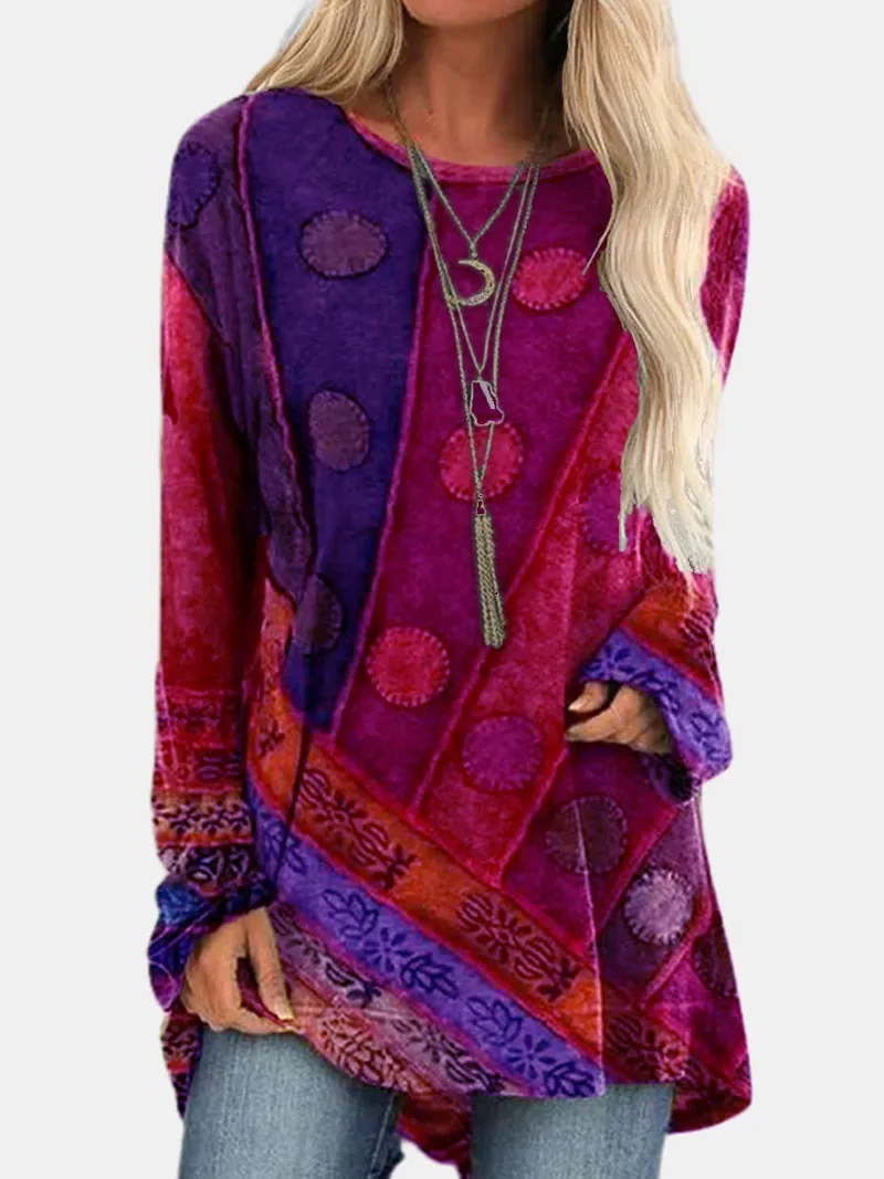 FashionSierra - Fashion Long Versatile Retro Print T-Shirt