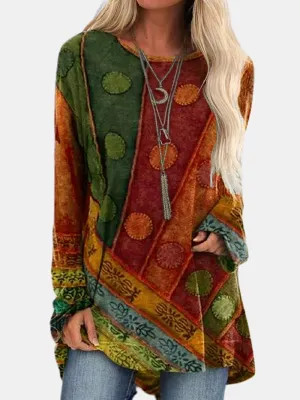 FashionSierra - Fashion Long Versatile Retro Print T-Shirt