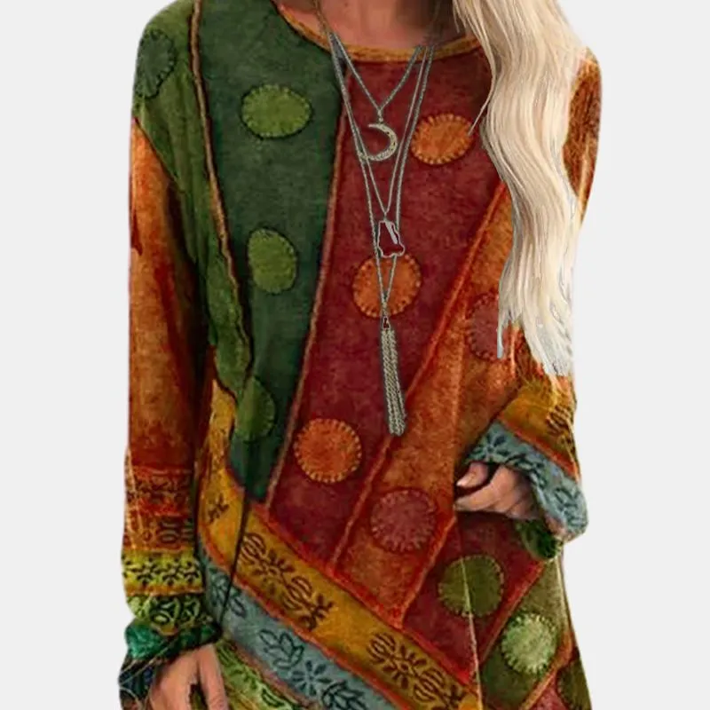 FashionSierra - Fashion Long Versatile Retro Print T-Shirt