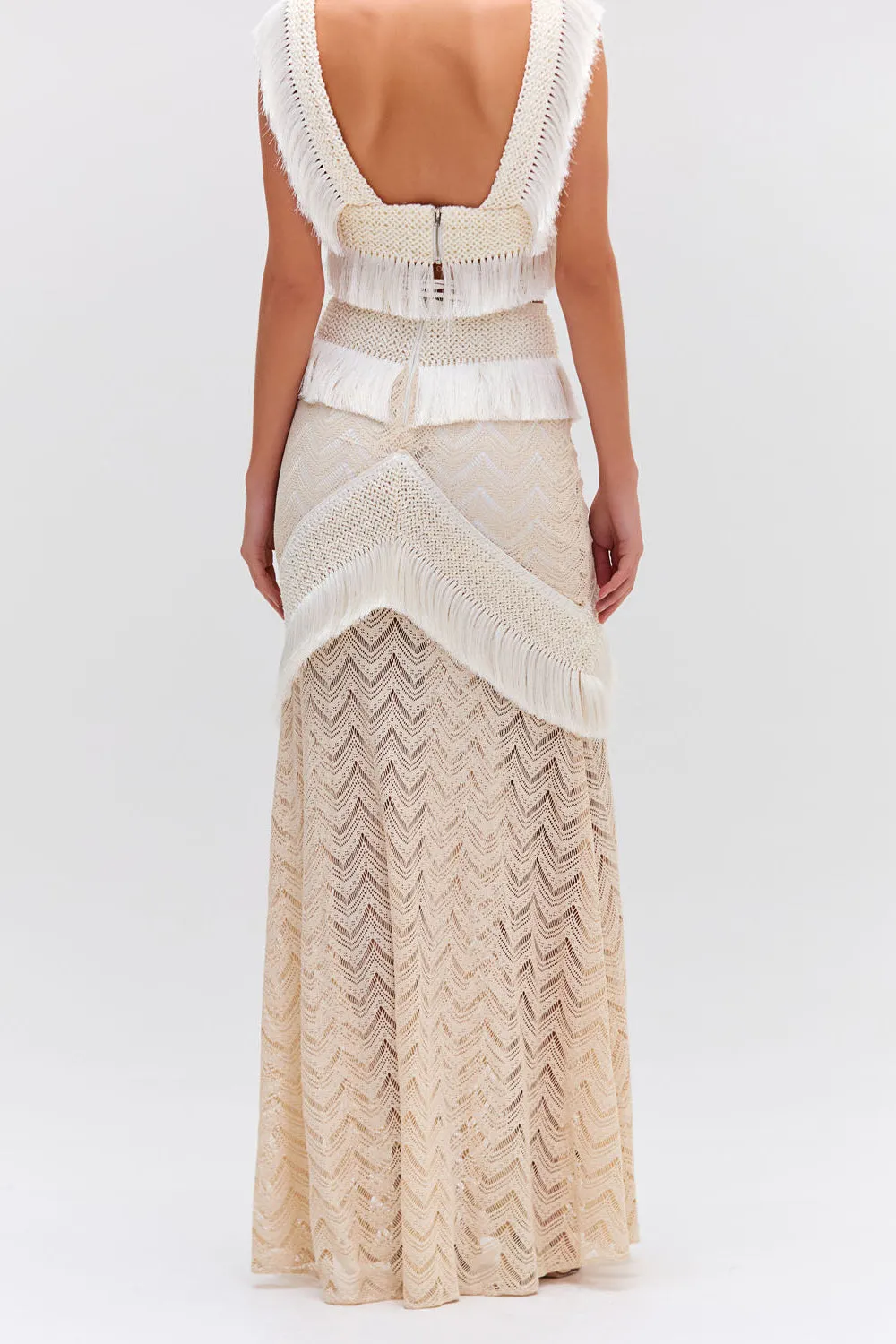 Fringe Trim Maxi Skirt