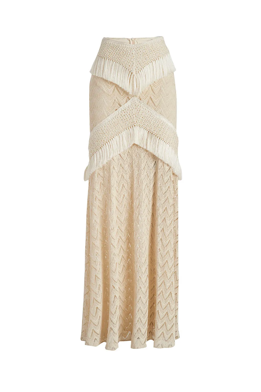 Fringe Trim Maxi Skirt