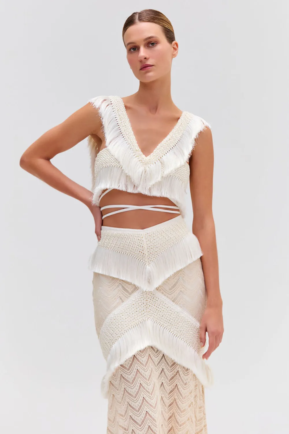 Fringe Trim Maxi Skirt