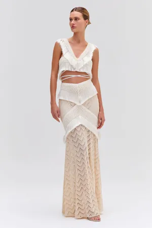 Fringe Trim Maxi Skirt