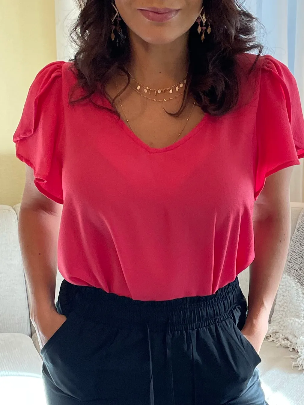 Fuchsia Flutter Sleeve Top