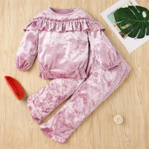 Girls Purple Ruffle Solid Color Long Sleeve Top & Pants Kid Apparel Wholesale