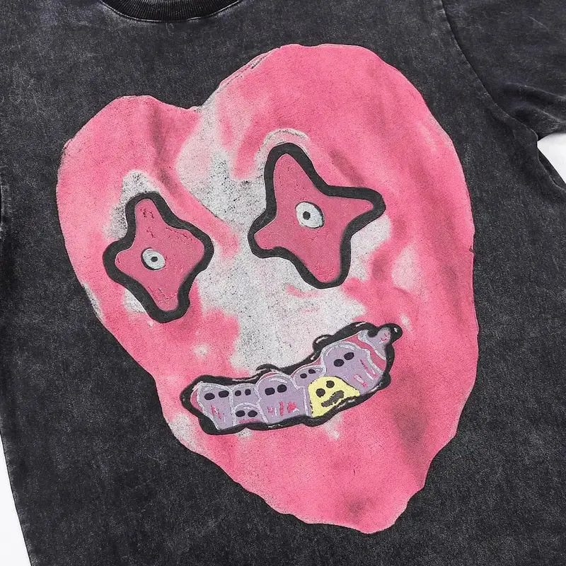 Gothic Heart Red Waves Washed T-shirt