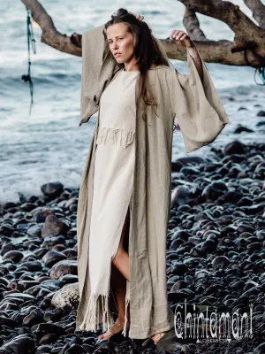 Japan Linen Maxi Kimono Robe / Goddess Cardigan Wrap Dress / Unbleached Grey