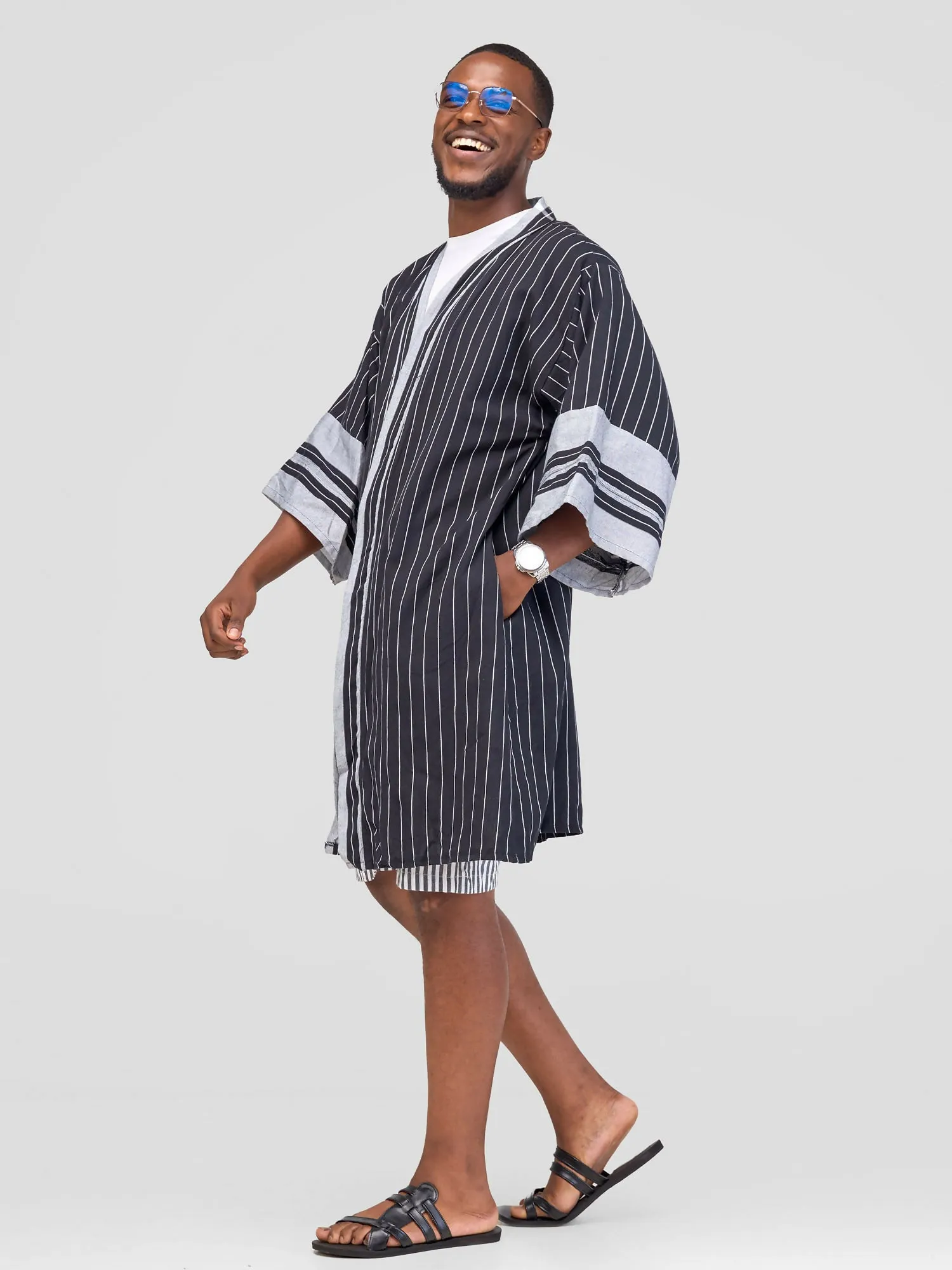 Liquid Lemn Mistari Semi Casual Kimono - Black