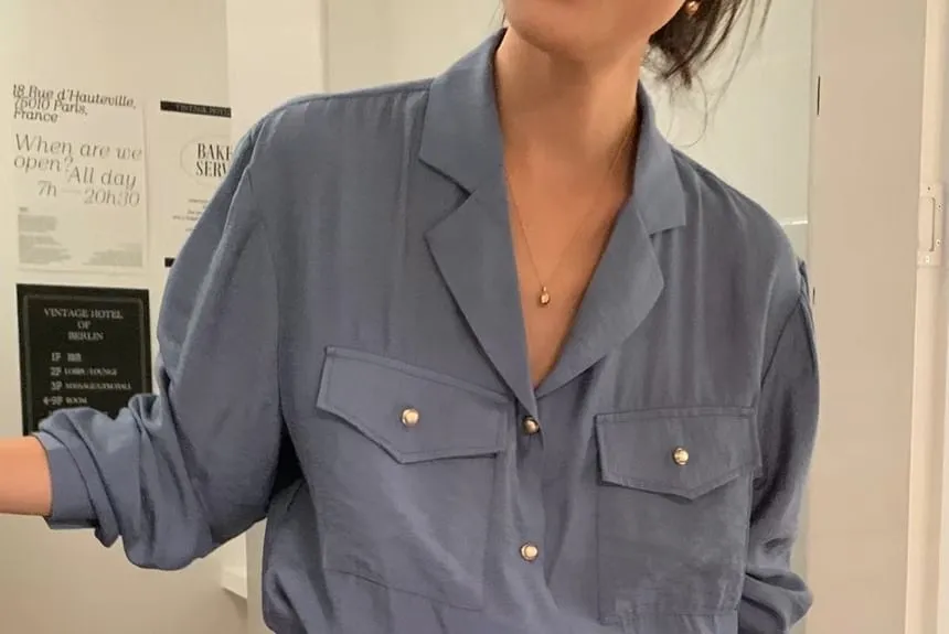 Long Sleeve Collared Plain Flap Pocket Shirt