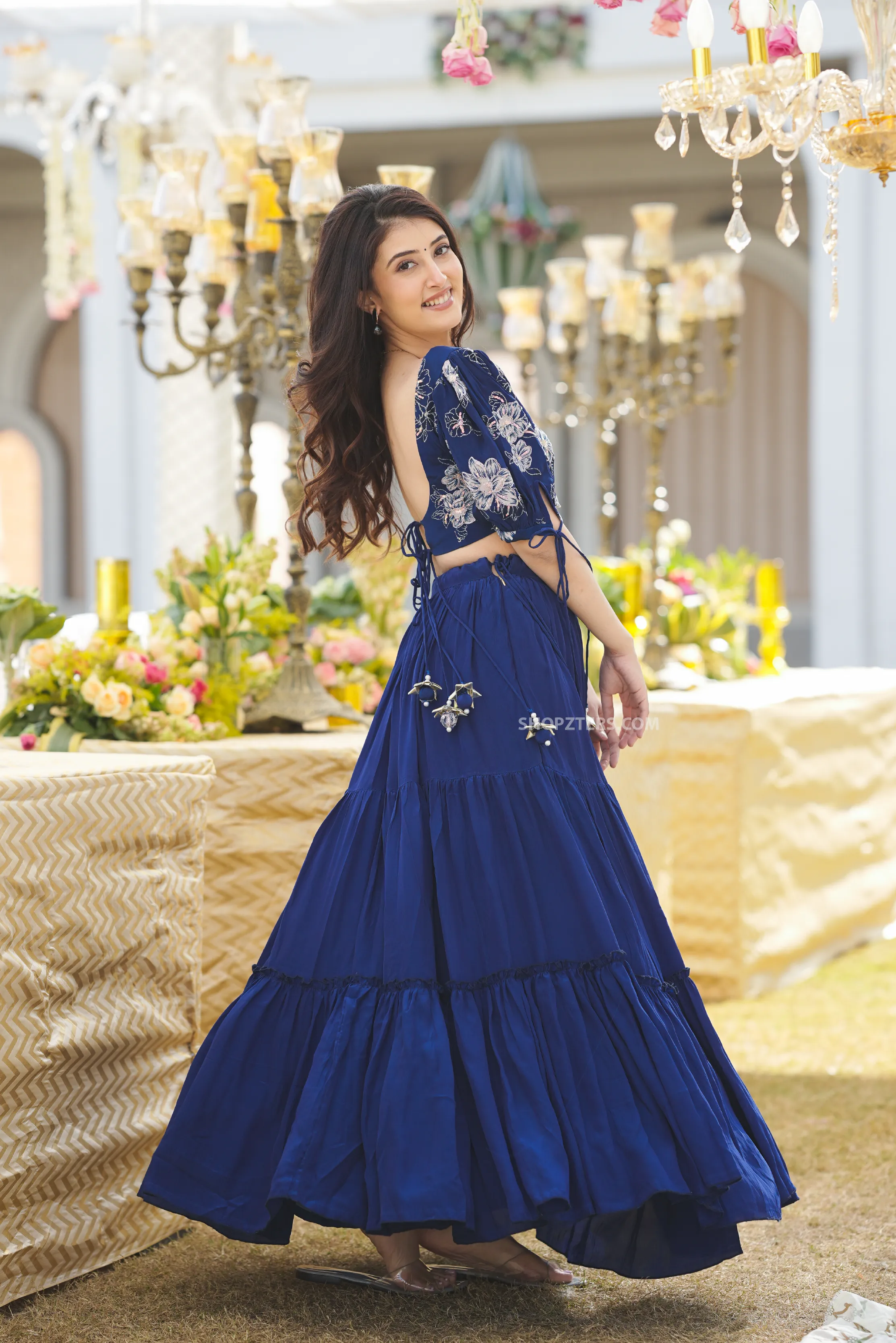 Marshall Blue Crepe Croptop-Skirt