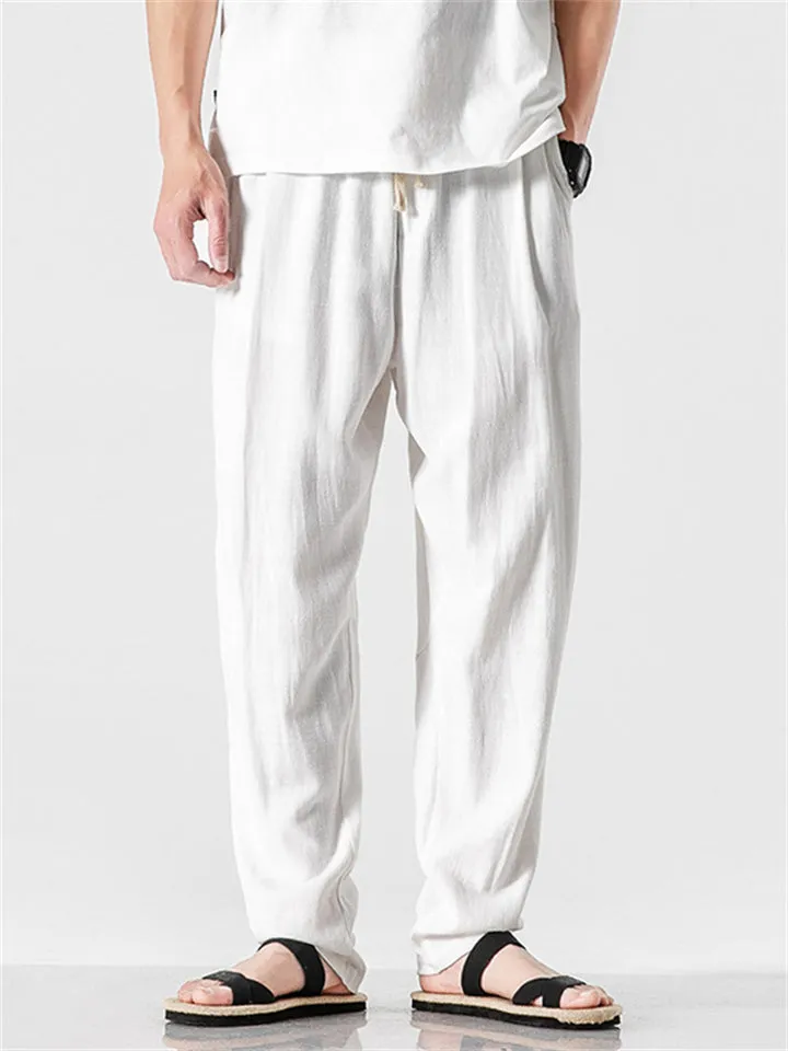 Men's Comfortable Linen Regular Fit Straight-Leg Trousers