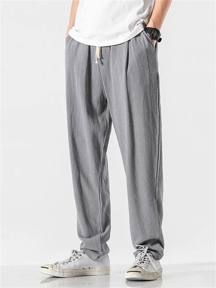 Men's Comfortable Linen Regular Fit Straight-Leg Trousers
