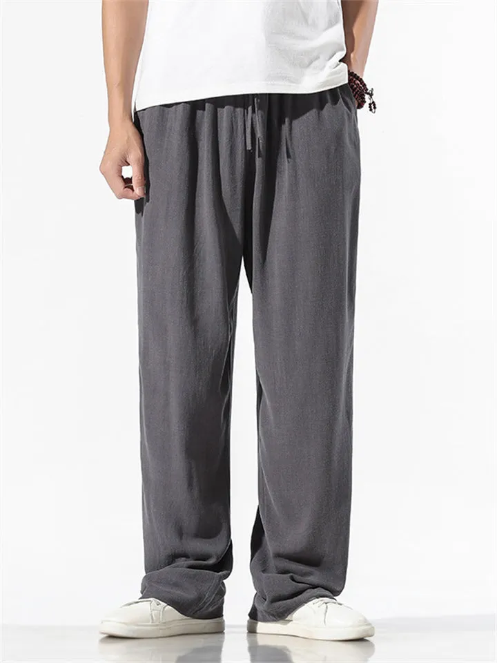Men's Comfortable Linen Regular Fit Straight-Leg Trousers