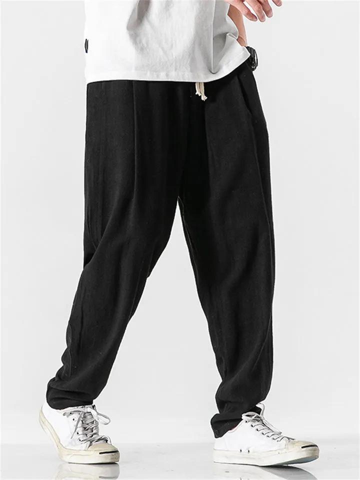 Men's Comfortable Linen Regular Fit Straight-Leg Trousers