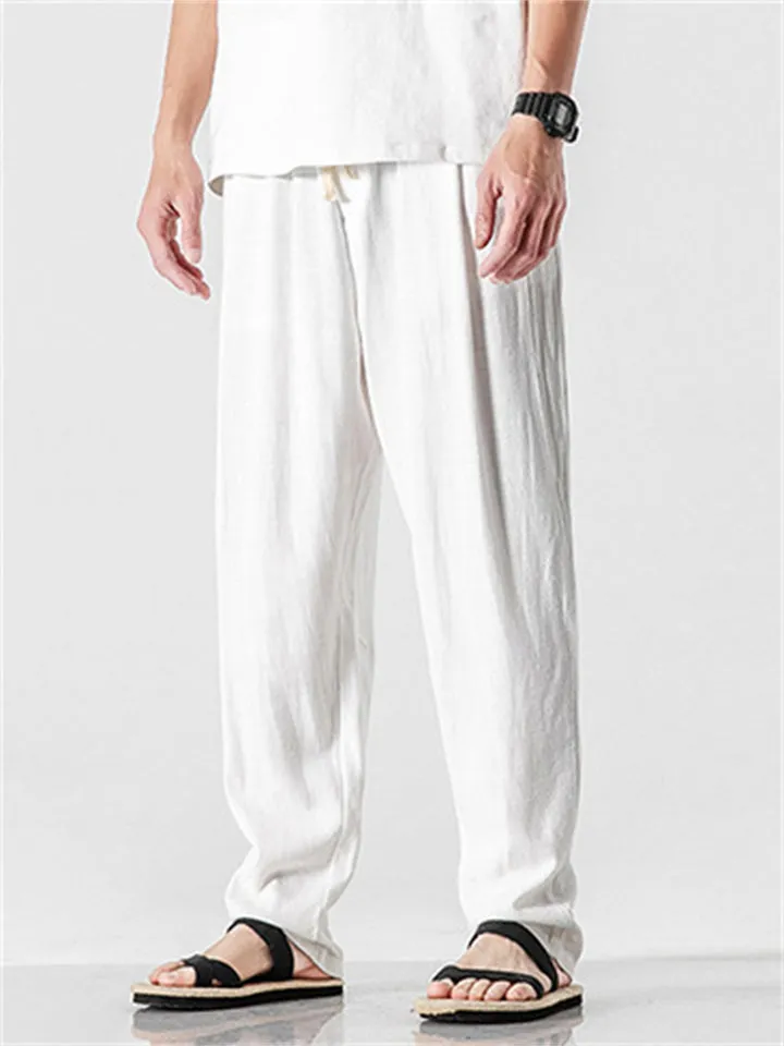 Men's Comfortable Linen Regular Fit Straight-Leg Trousers