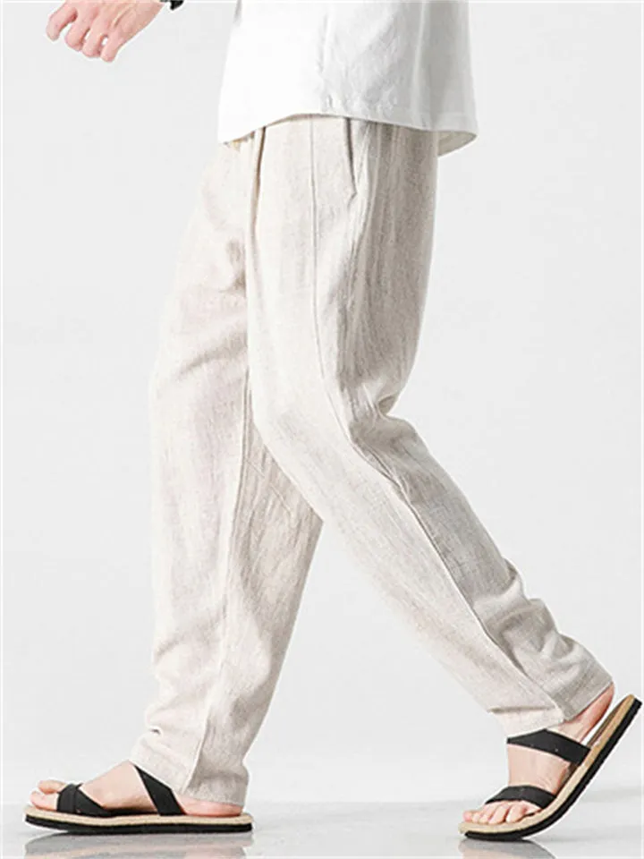 Men's Comfortable Linen Regular Fit Straight-Leg Trousers