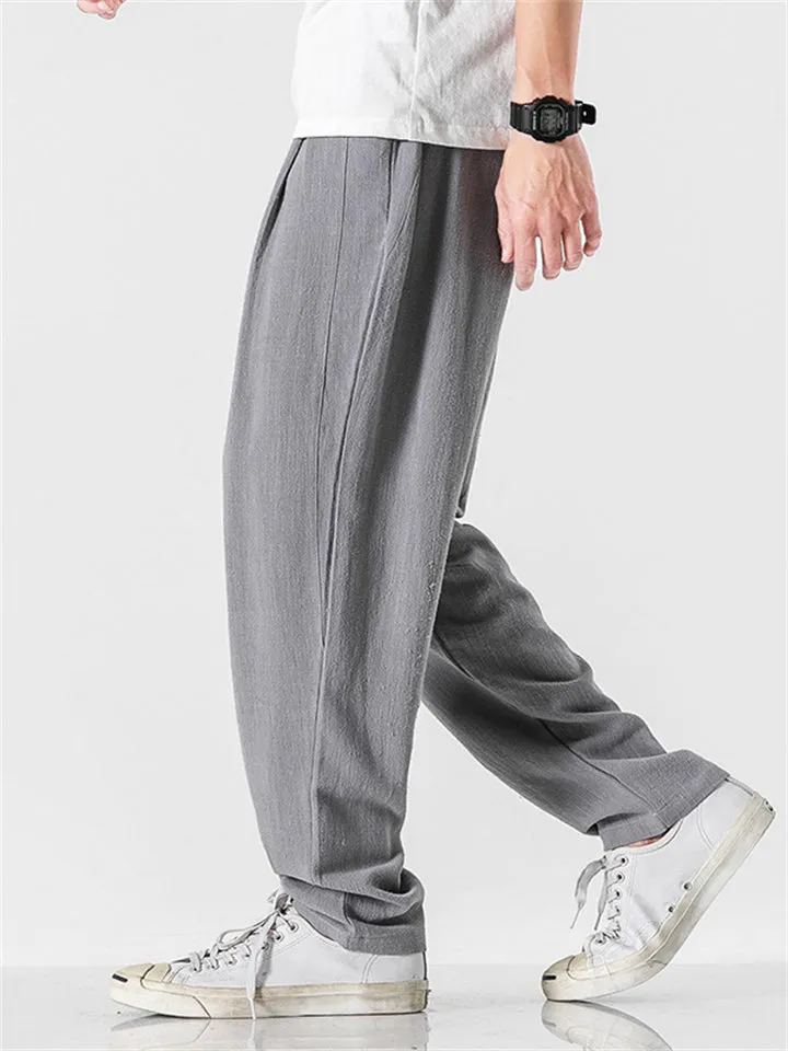 Men's Comfortable Linen Regular Fit Straight-Leg Trousers