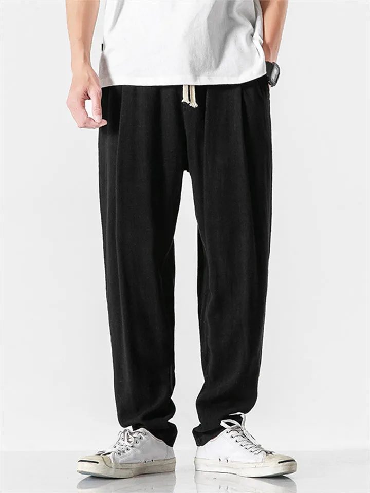 Men's Comfortable Linen Regular Fit Straight-Leg Trousers