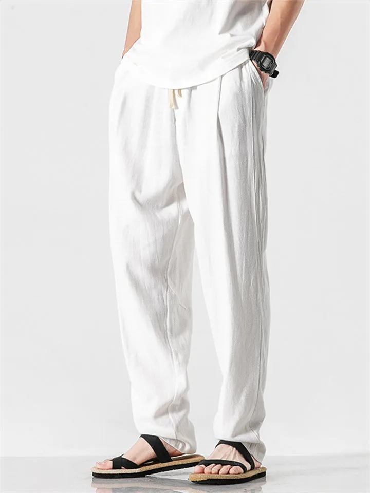 Men's Comfortable Linen Regular Fit Straight-Leg Trousers