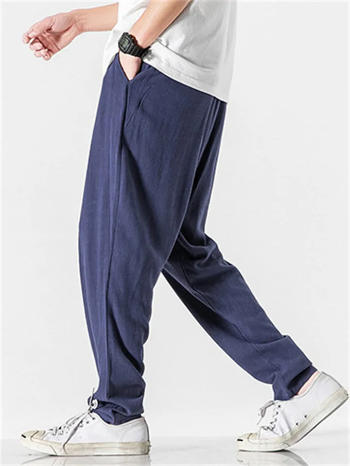 Men's Comfortable Linen Regular Fit Straight-Leg Trousers