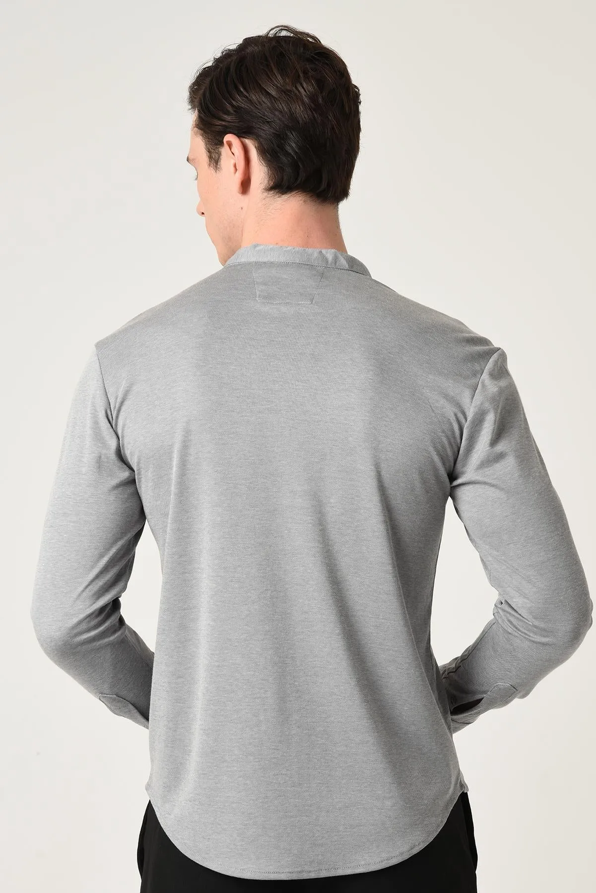 Men's Grey Classic Collar Hidden Button Long Sleeve Slim Fit Shirt - Wessi